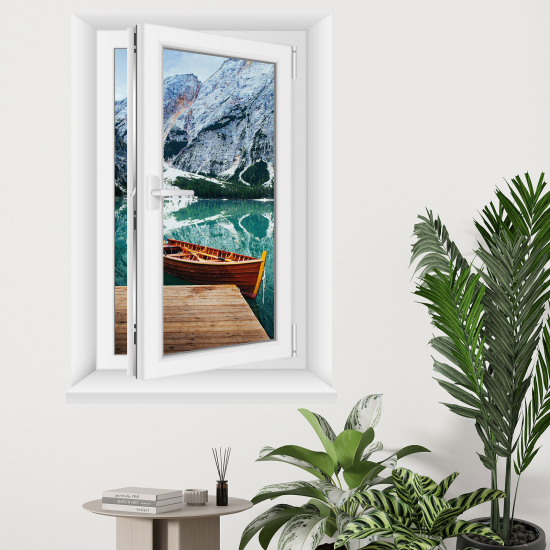 Adesivo Murale - Illusione ottica - Finestra - Lago Montagne