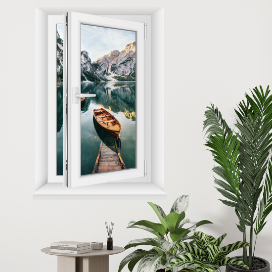 Adesivo Murale - Illusione ottica - Finestra - Lago Montagne