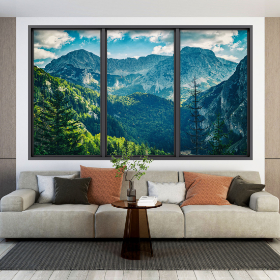 Adesivo Murale - Illusione ottica - Finestra - Montagne