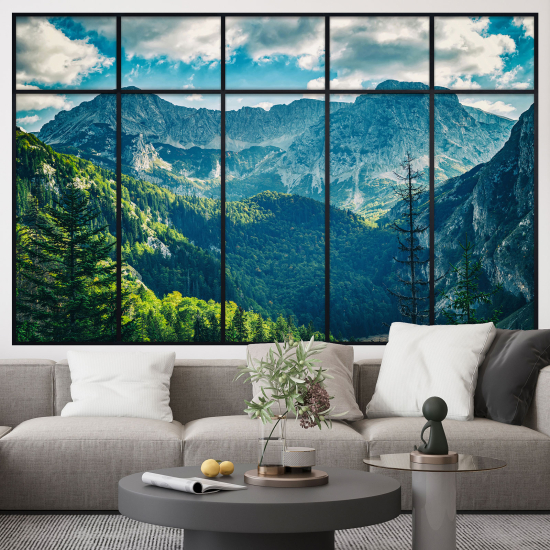 Adesivo Murale - Illusione ottica - Finestra - Montagne