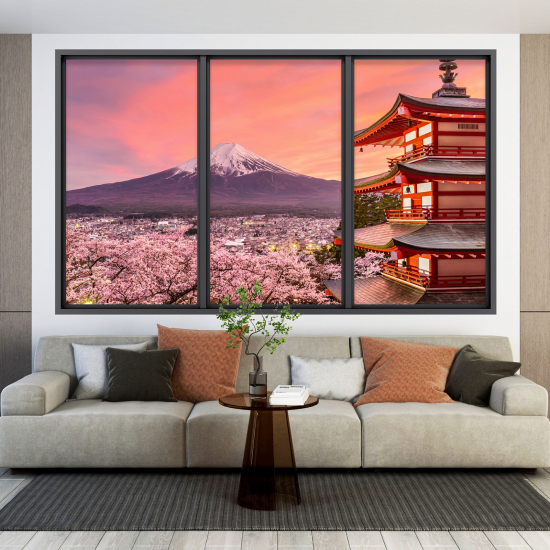 Adesivo Murale - Illusione ottica - Finestra - Monte Fuji Giappone