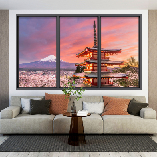Adesivo Murale - Illusione ottica - Finestra - Monte Fuji Giappone
