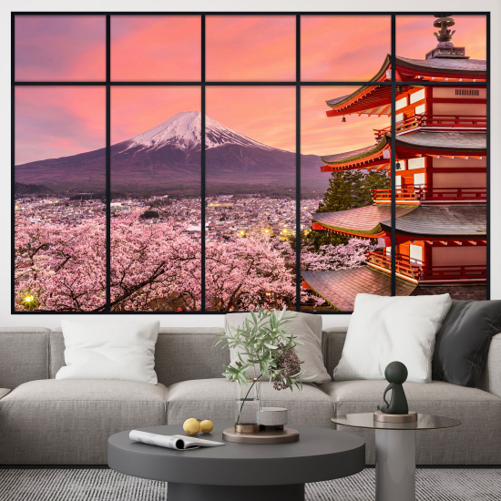 Adesivo Murale - Illusione ottica - Finestra - Monte Fuji Giappone
