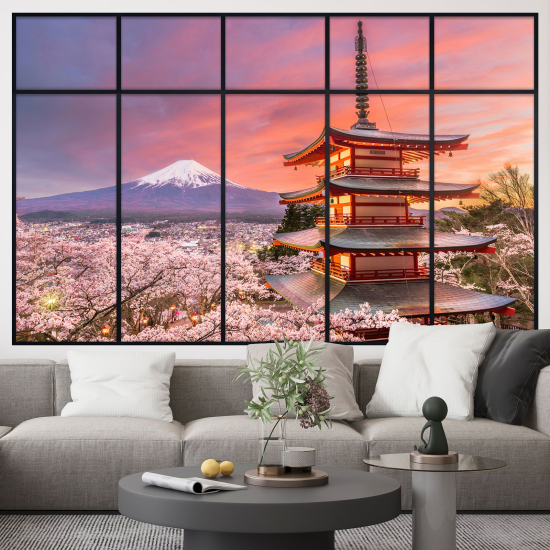 Adesivo Murale - Illusione ottica - Finestra - Monte Fuji Giappone