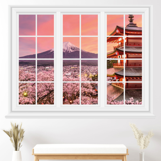 Adesivo Murale - Illusione ottica - Finestra - Monte Fuji Giappone