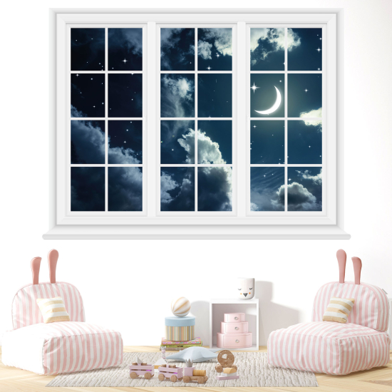 Adesivo Murale - Illusione ottica - Finestra - Notte