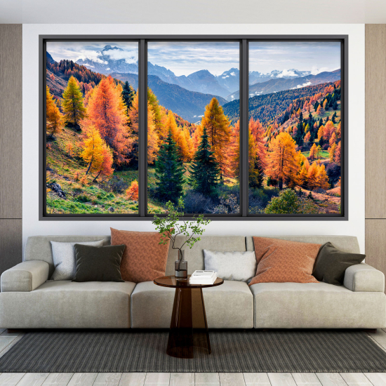 Adesivo Murale - Illusione ottica - Finestra - Paesaggio Autunno