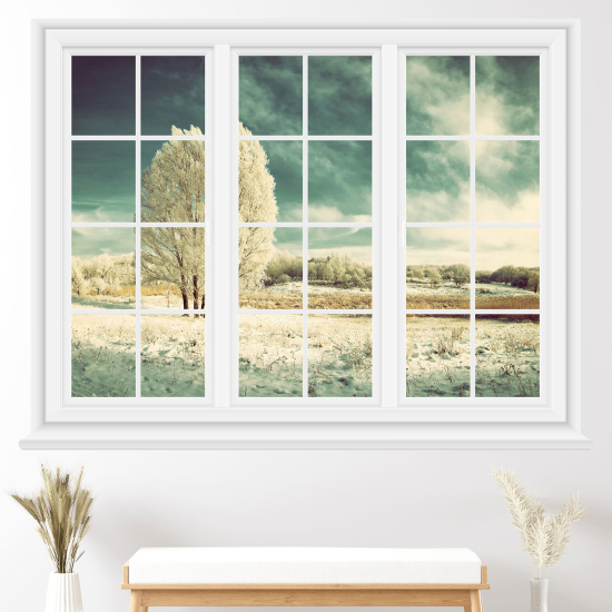 Adesivo Murale - Illusione ottica - Finestra - Paesaggio Inverno
