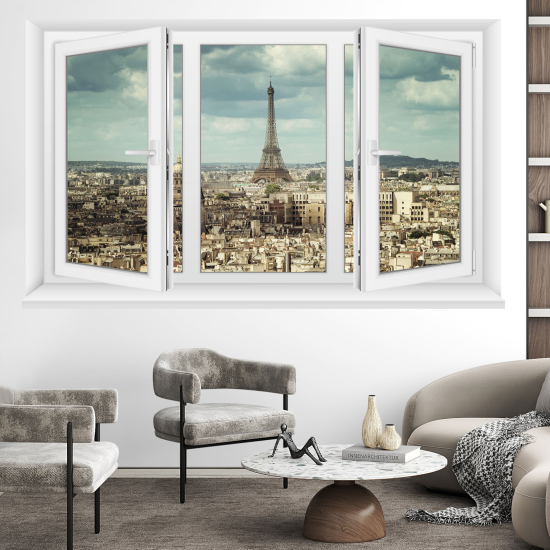 Adesivo Murale - Illusione ottica - Finestra - Parigi