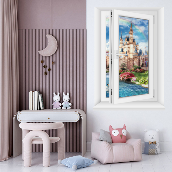 Adesivo Murale - Illusione ottica - Finestra per Bambini - Castello