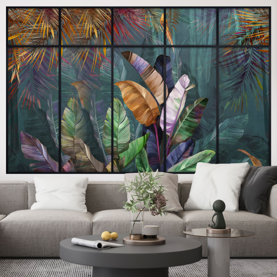 Adesivo Murale - Illusione ottica - Finestra - Piante Tropicali
