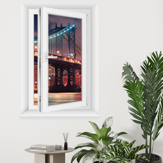 Adesivo Murale - Illusione ottica - Finestra - Ponte New York