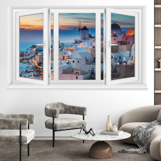 Adesivo Murale - Illusione ottica - Finestra - Santorini
