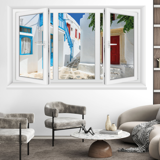 Adesivo Murale - Illusione ottica - Finestra - Santorini