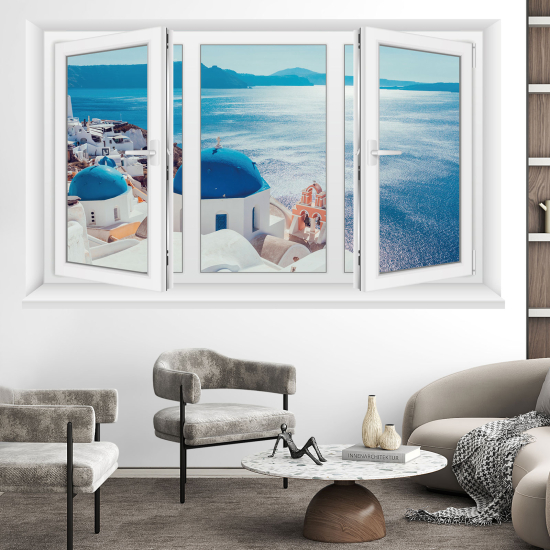 Adesivo Murale - Illusione ottica - Finestra - Santorini