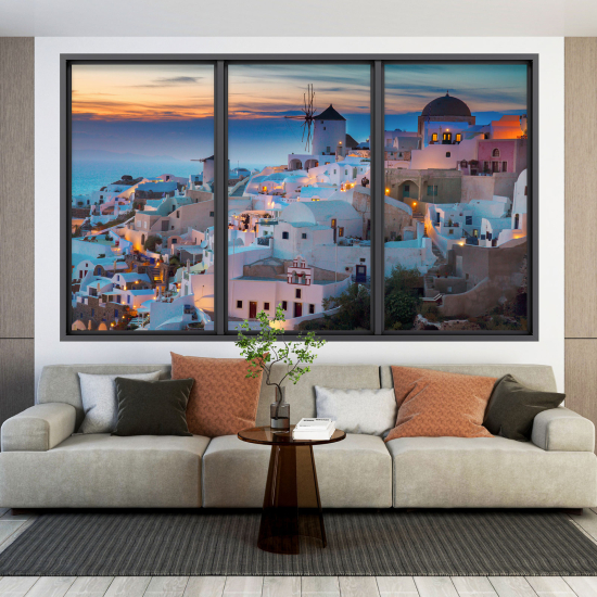 Adesivo Murale - Illusione ottica - Finestra - Santorini Grecia