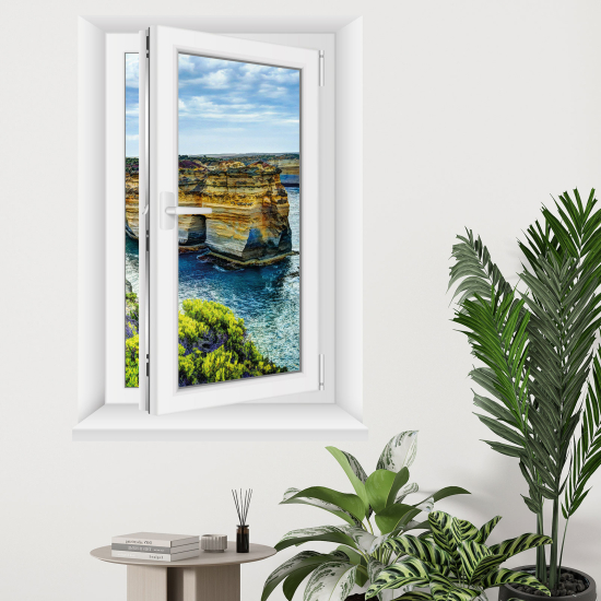 Adesivo Murale - Illusione ottica - Finestra - Scogliere