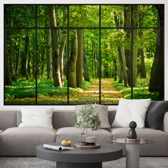 Adesivo Murale - Illusione ottica - Finestra - Sentiero Foresta