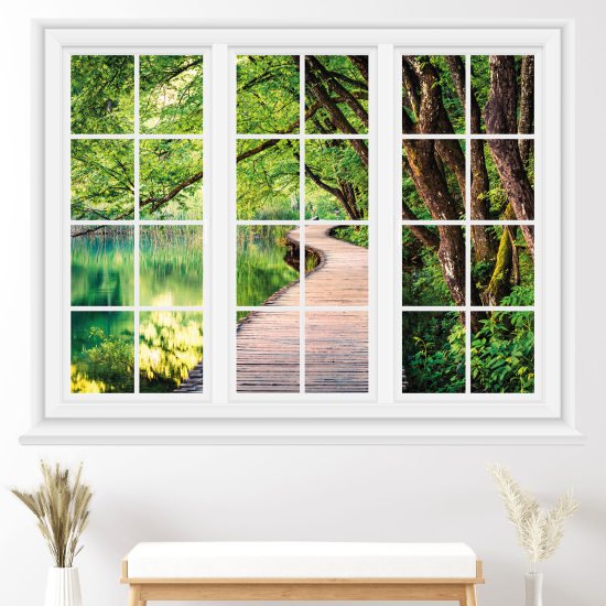 Adesivo Murale - Illusione ottica - Finestra - Sentiero foresta