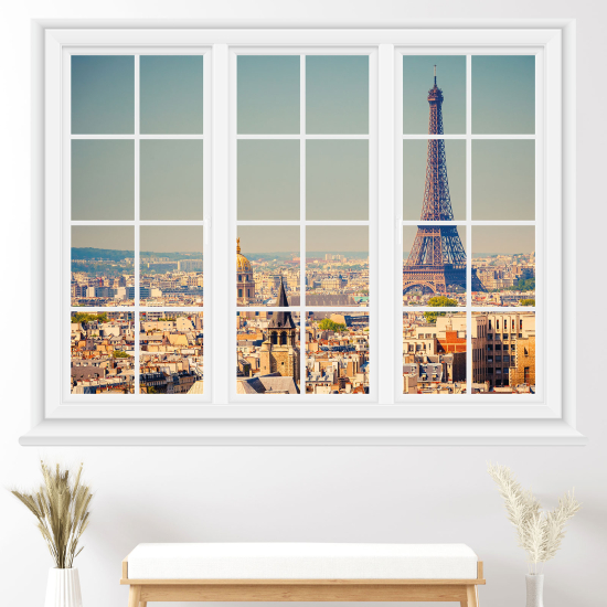 Adesivo Murale - Illusione ottica - Finestra - Torre Eiffel