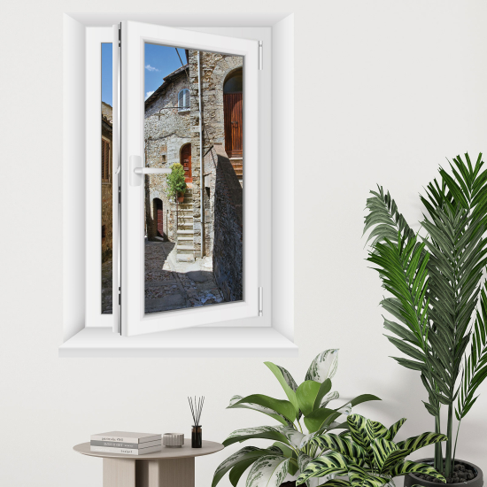 Adesivo Murale - Illusione ottica - Finestra - Vicolo del villaggio