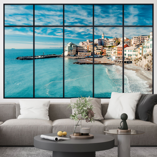 Adesivo Murale - Illusione ottica - Finestra - Villaggio