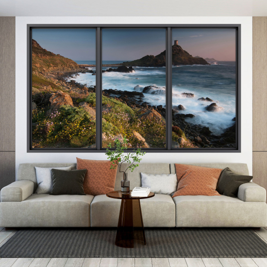 Adesivo Murale - Illusione ottica - Finestra - Vista Mare