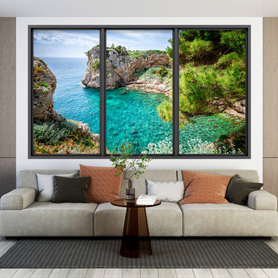 Adesivo Murale - Illusione ottica - Finestra - Vista Mare