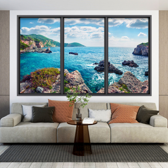 Adesivo Murale - Illusione ottica - Finestra - Vista Mare