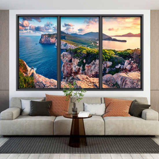 Adesivo Murale - Illusione ottica - Finestra - Vista Mare