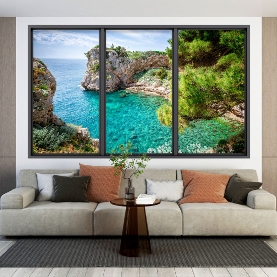 Adesivo Murale - Illusione ottica - Finestra - Vista Mare