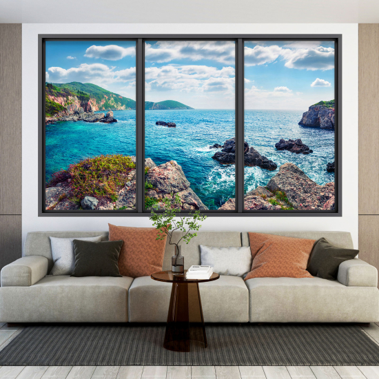 Adesivo Murale - Illusione ottica - Finestra - Vista Mare