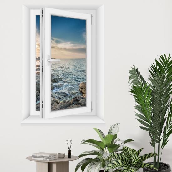 Adesivo Murale - Illusione ottica - Finestra - Vista mare
