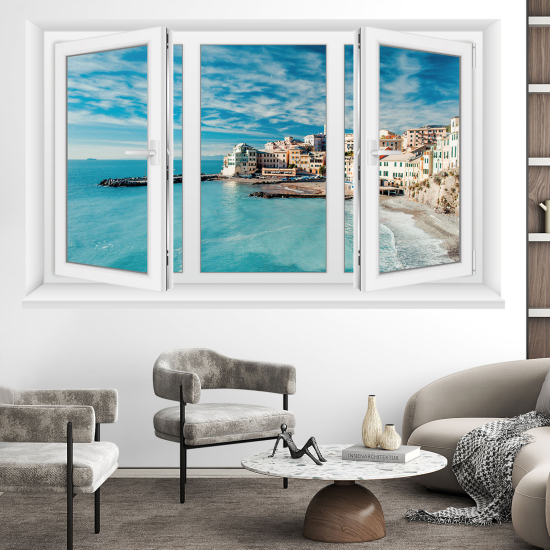 Adesivo Murale - Illusione ottica - Finestra - Vista mare