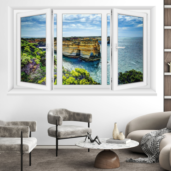 Adesivo Murale - Illusione ottica - Finestra - Vista mare