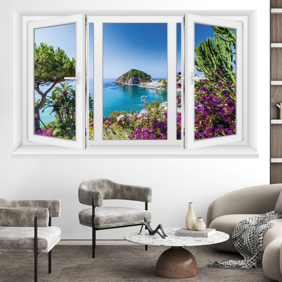 Adesivo Murale - Illusione ottica - Finestra - Vista mare