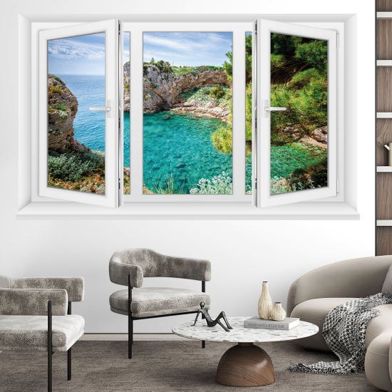 Adesivo Murale - Illusione ottica - Finestra - Vista mare