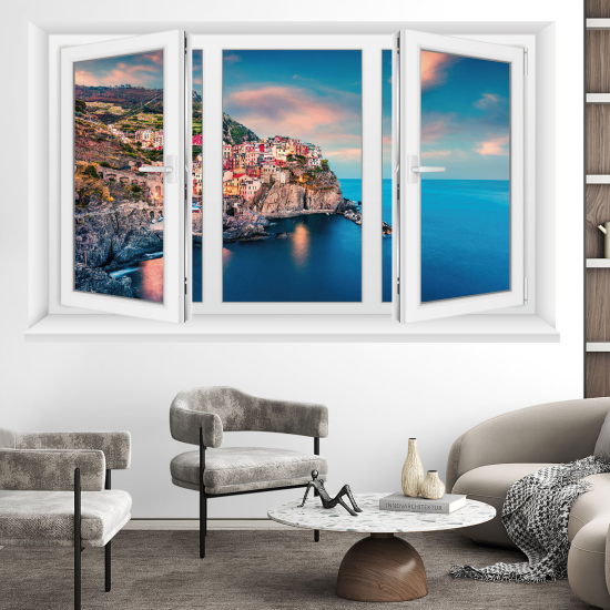 Adesivo Murale - Illusione ottica - Finestra - Vista mare