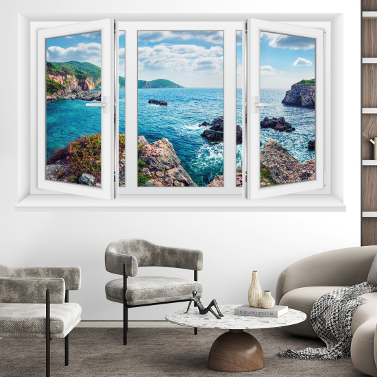 Adesivo Murale - Illusione ottica - Finestra - Vista mare
