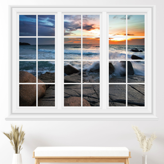 Adesivo Murale - Illusione ottica - Finestra - Vista mare