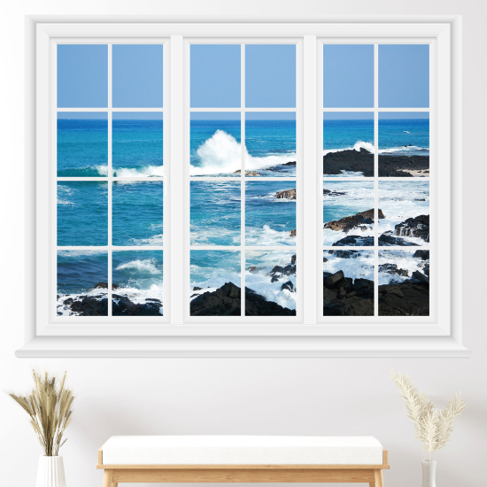 Adesivo Murale - Illusione ottica - Finestra - Vista mare