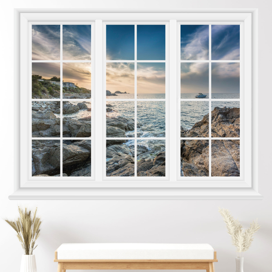 Adesivo Murale - Illusione ottica - Finestra - Vista mare