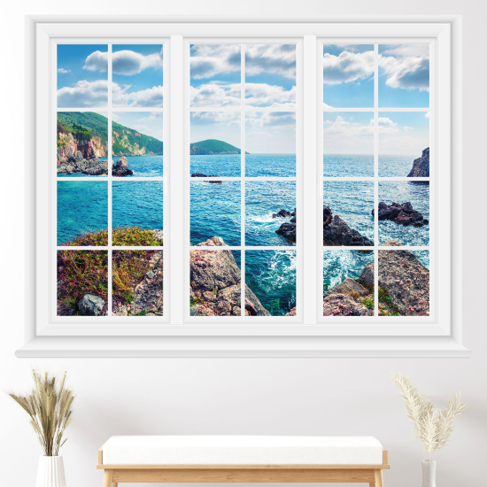 Adesivo Murale - Illusione ottica - Finestra - Vista mare