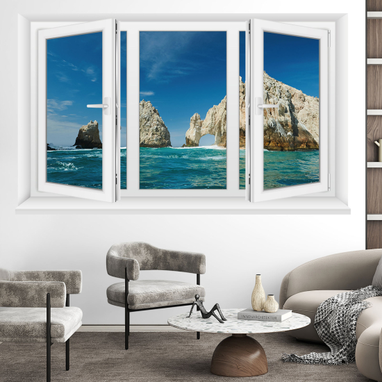 Adesivo Murale - Illusione ottica - Finestra - Vista mare Messico