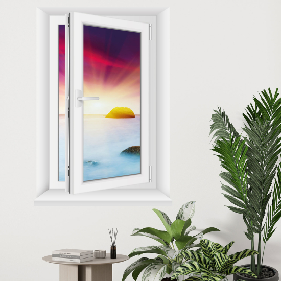 Adesivo Murale - Illusione ottica - Finestra - Vista mare tramonto
