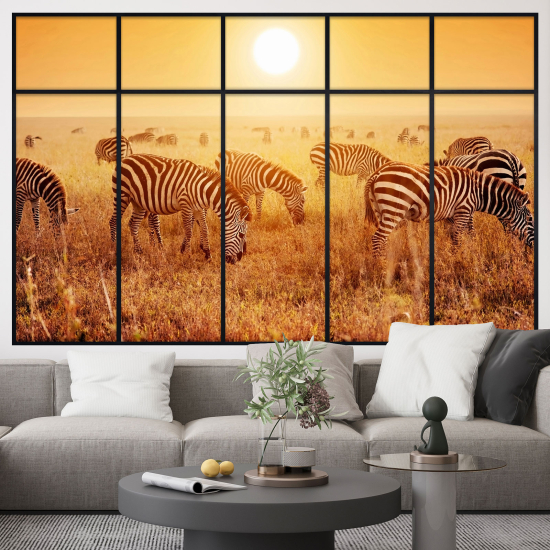 Adesivo Murale - Illusione ottica - Finestra - Zebre