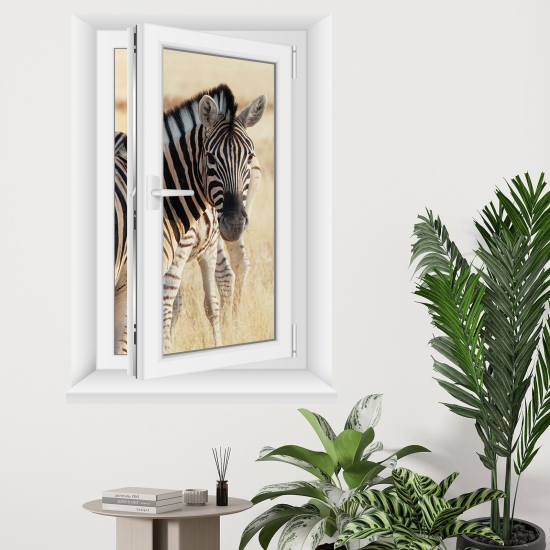 Adesivo Murale - Illusione ottica - Finestra - Zebre