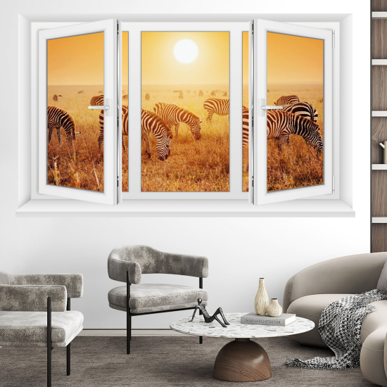 Adesivo Murale - Illusione ottica - Finestra - Zebre