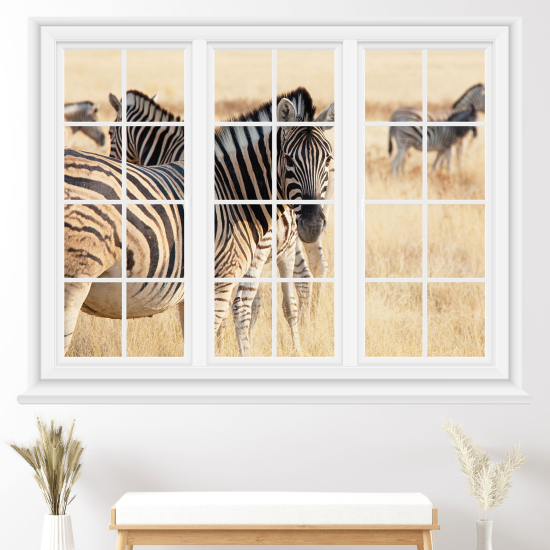 Adesivo Murale - Illusione ottica - Finestra - Zebre