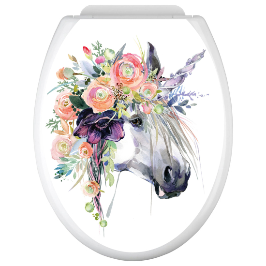 Adesivo per copriwater - WC - Unicorno Fiori